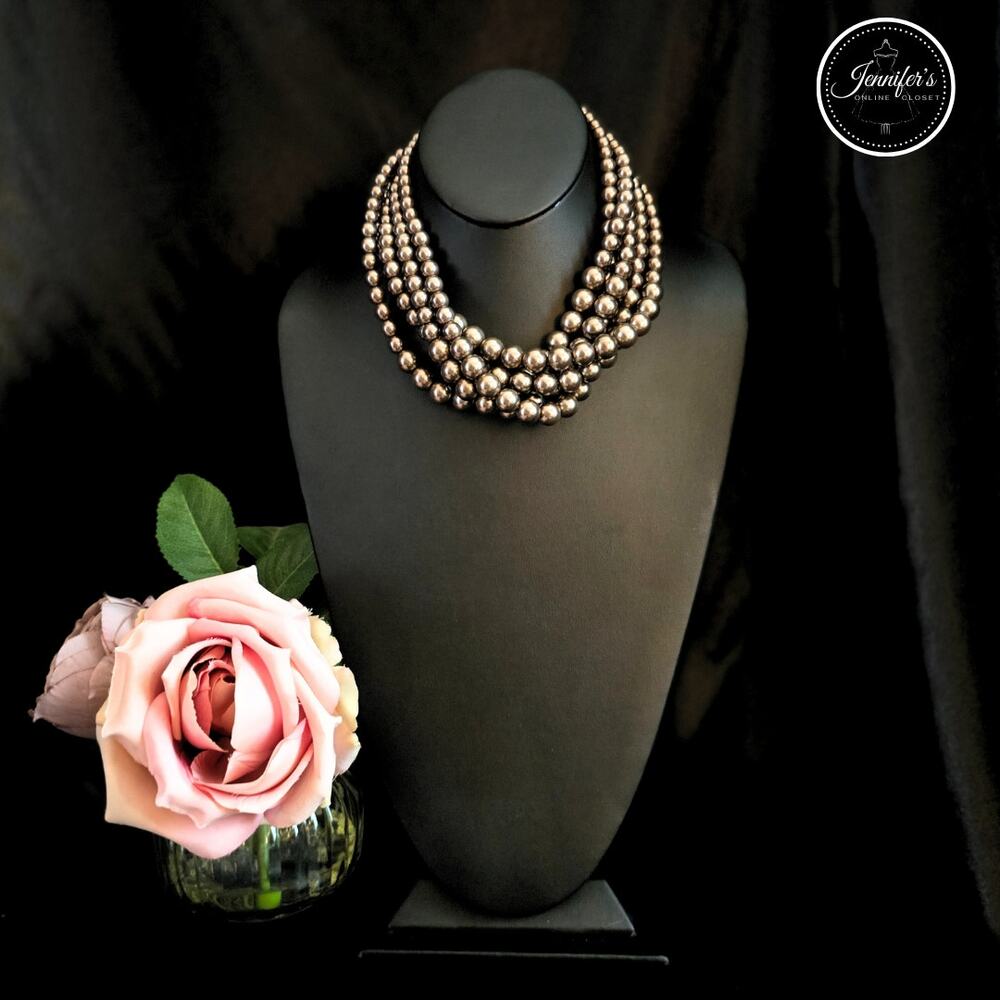 Lia Sophia NWT Cafe Au Lait Brown/Bronze 5-Strand Glass Pearl Necklace